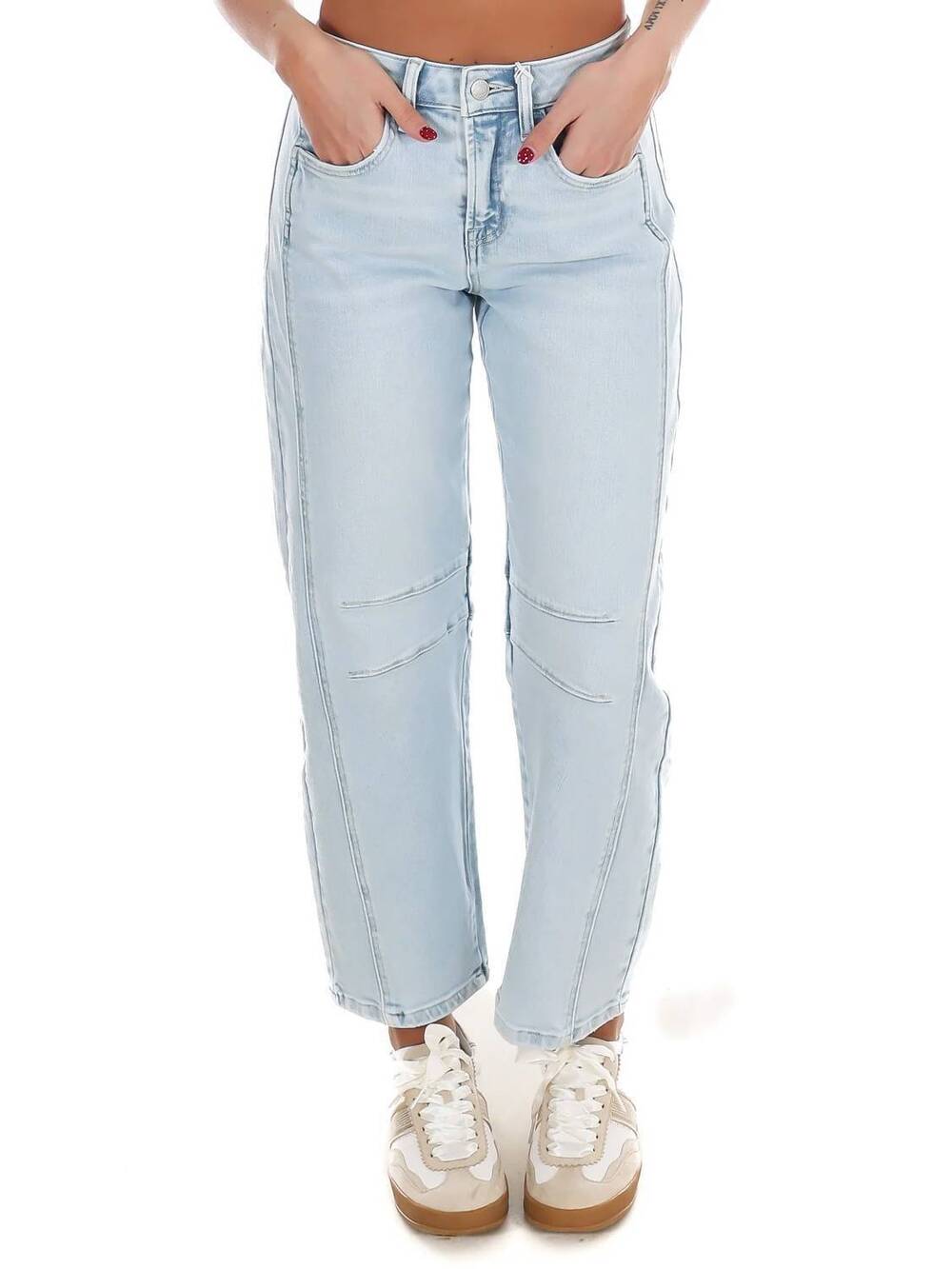 NEW FLYING MONKEY high rise barrel leg jeans in light wash
